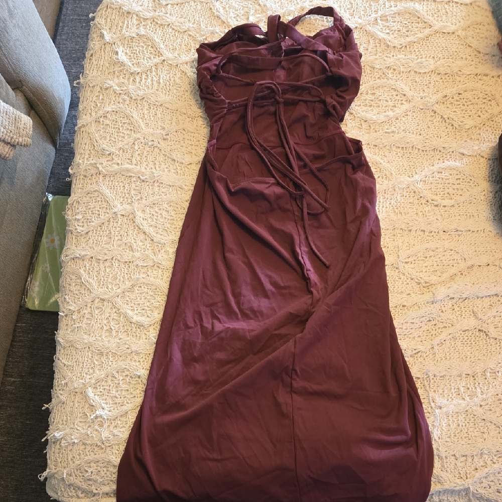 HALARA Red Ruched Halter Gown